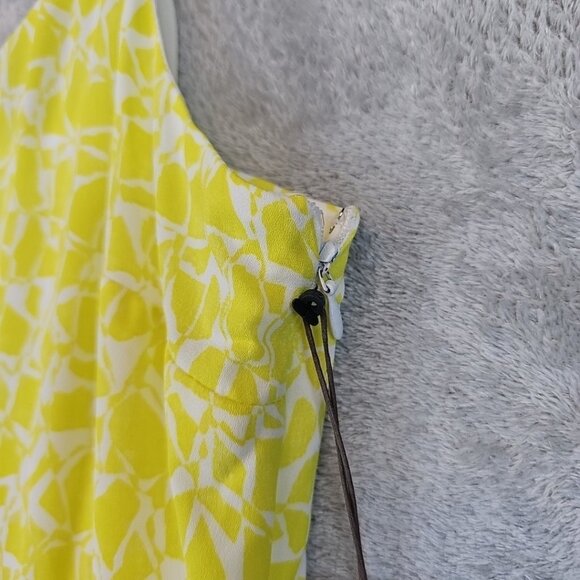 Vince Camuto Printed V-Neck Spaghetti Strap Midi Dress Womens L Bright Lemon - Picture 6 of 10